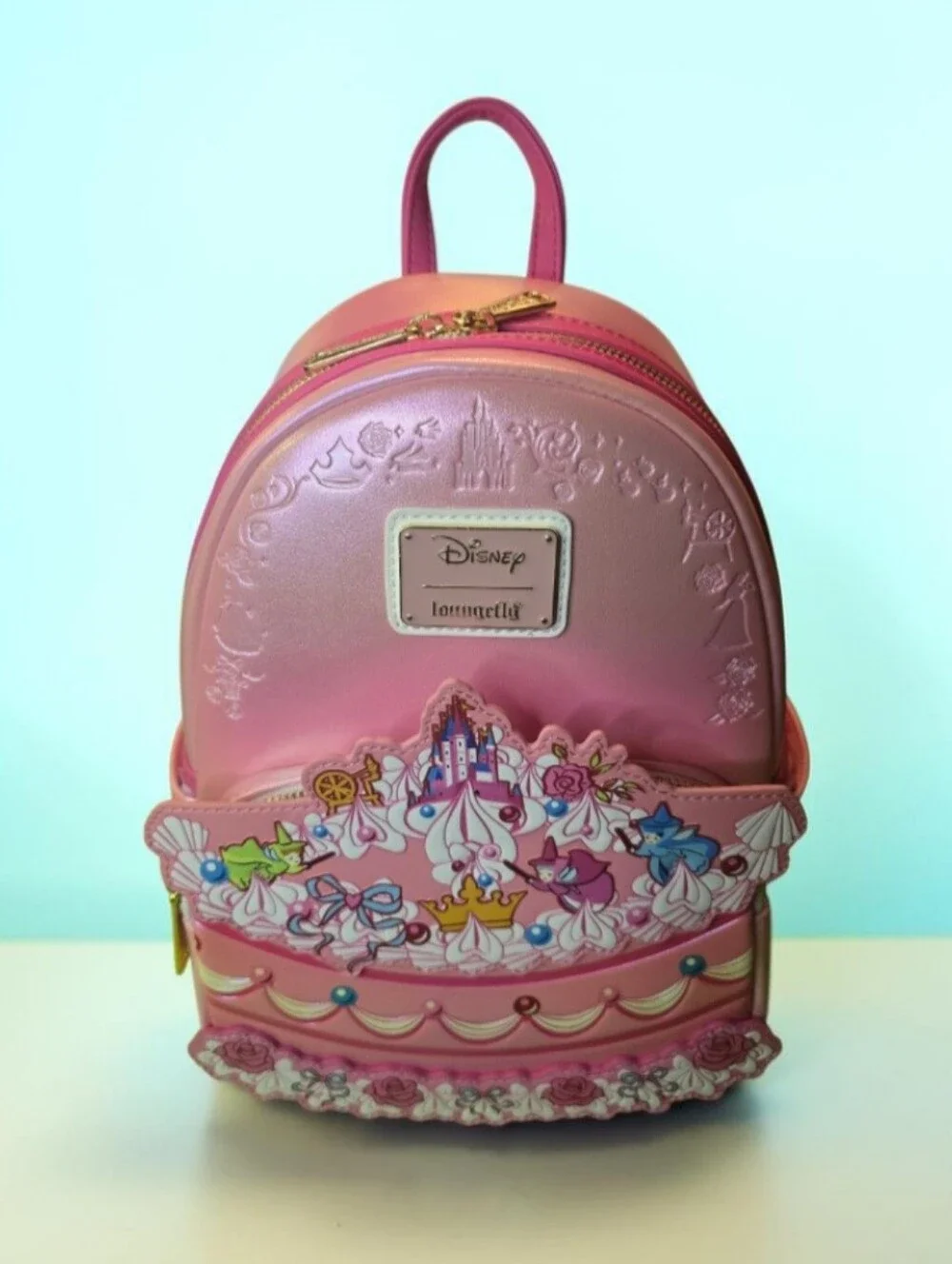 DISNEY LOUNGEFLY Sleeping Beauty Aurora Celebration Cake Mini Backpack Mint New